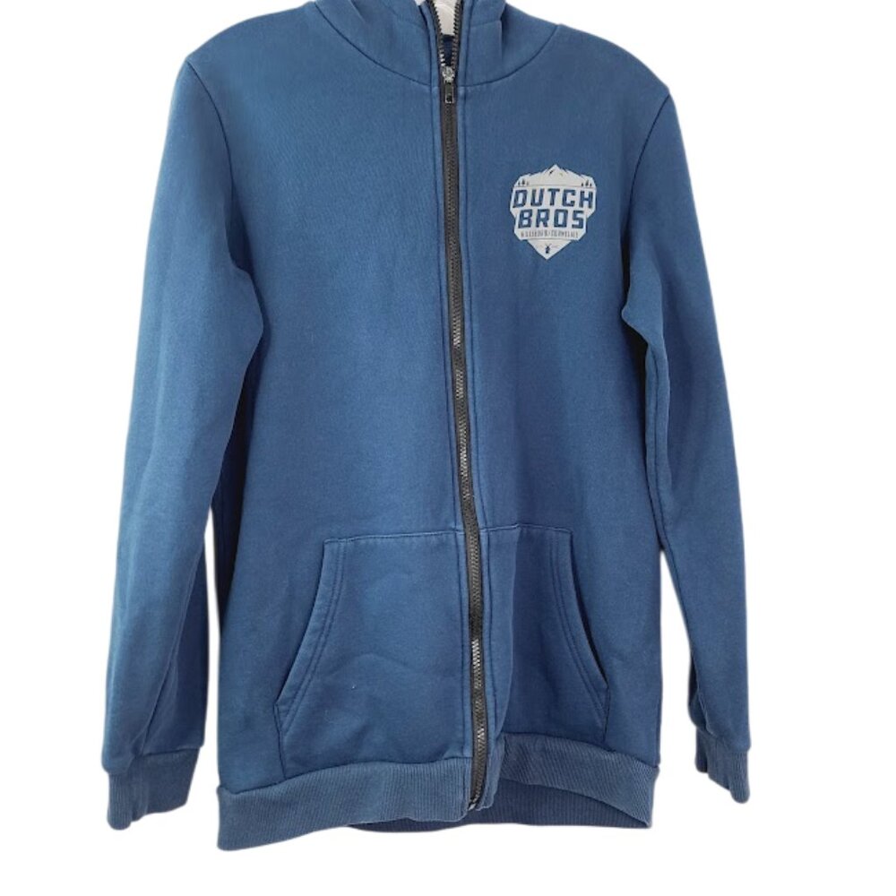 Dutch Bros Men's Blue Cotton Long Sleeve Full Zip Casual Hoodie Size S